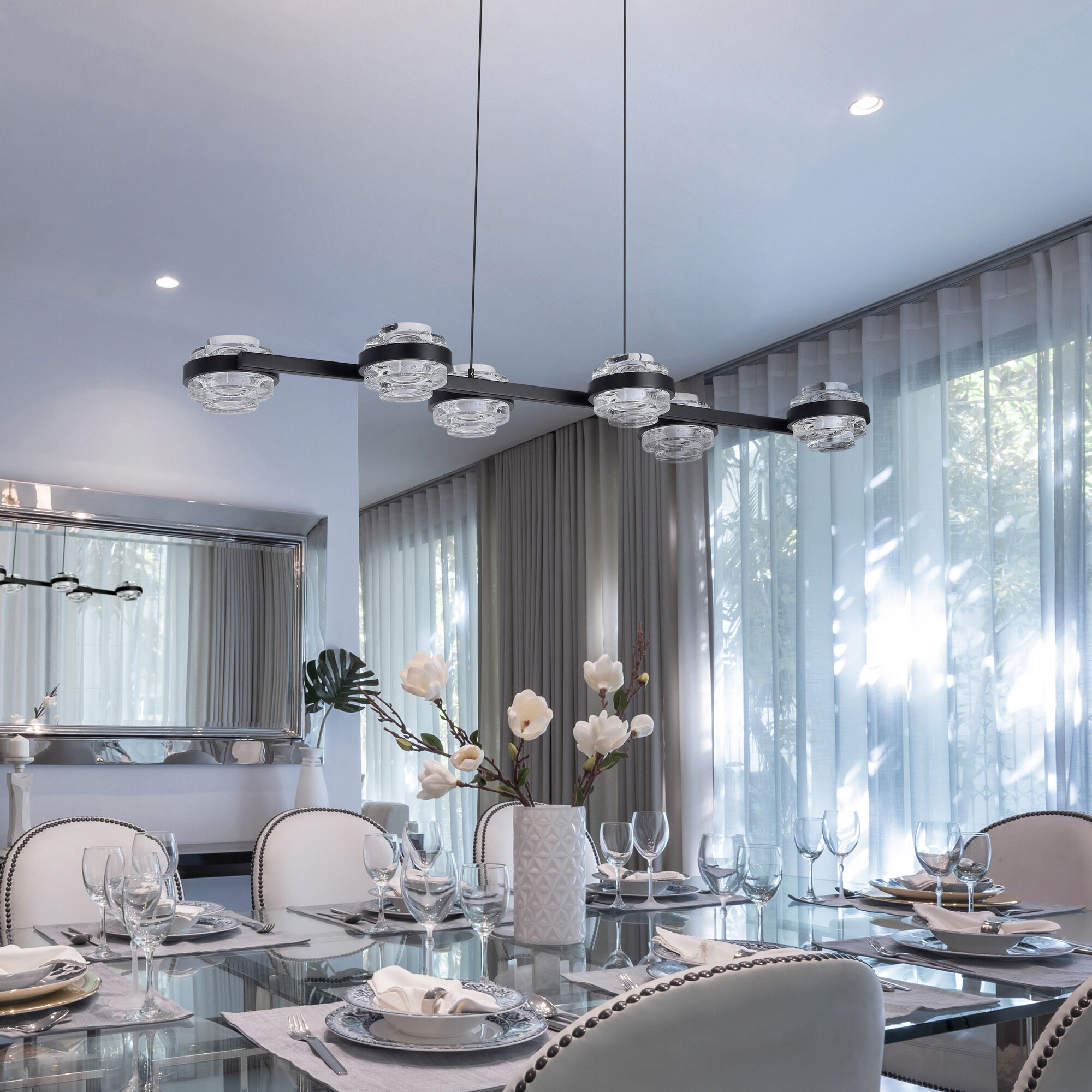 Milano Series Linear Chandelier Ceiling Light in Black, Artisan Collection