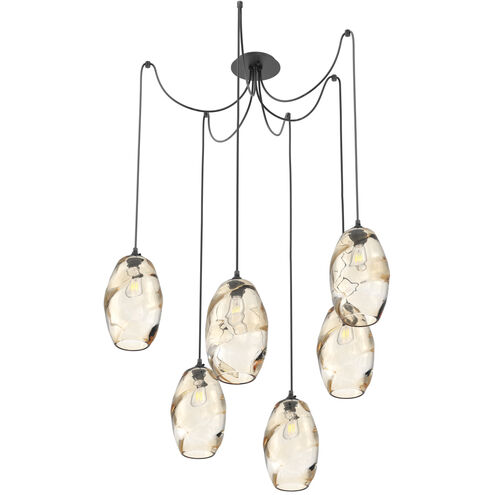 Ellisse 6 Light 15.5 inch Matte Black Swag Multi-Pendant Ceiling Light in Amber Optic