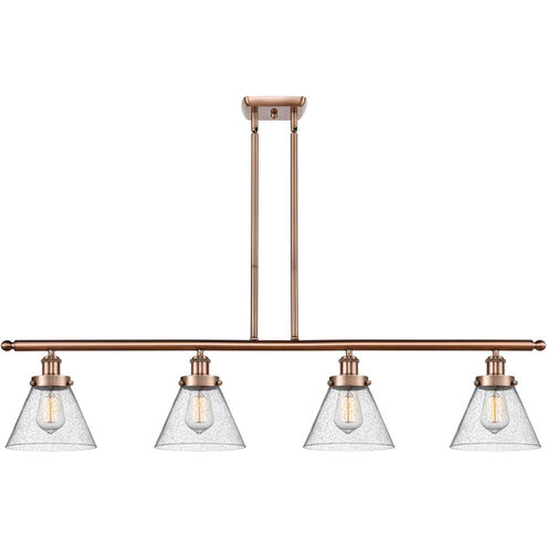 Ballston Large Cone 4 Light 48 inch Antique Copper Island Light Ceiling Light in Seedy Glass