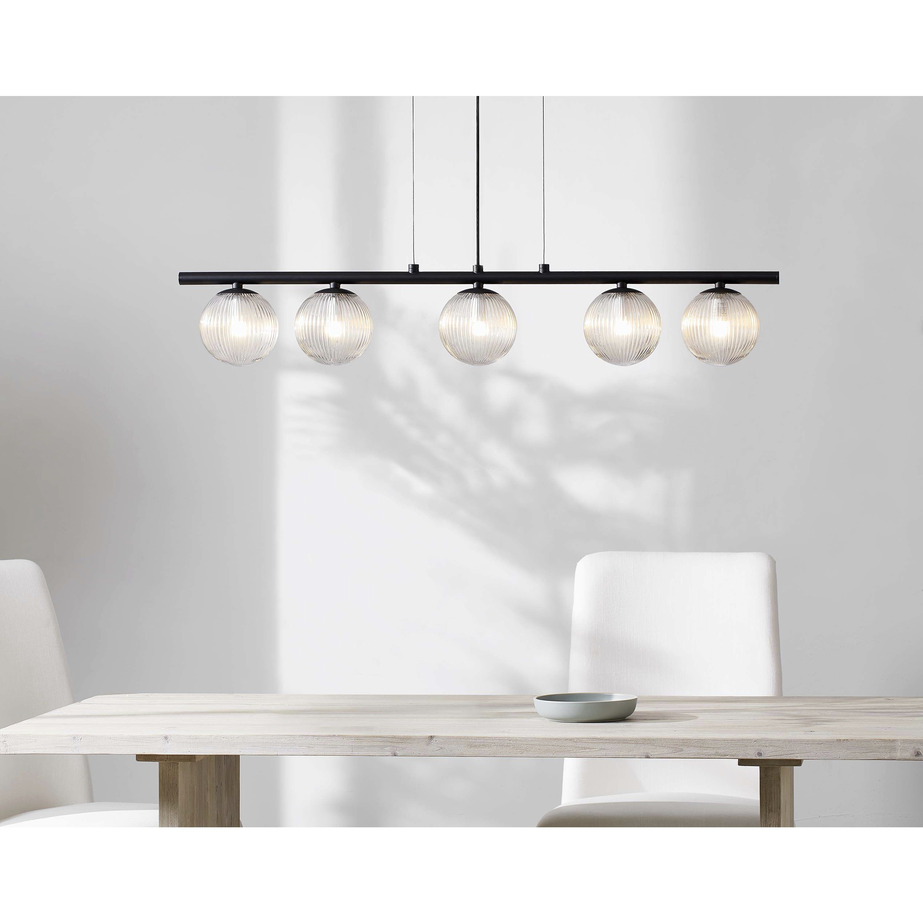 Chandra 5 Light 46 inch Matte Black and Clear Linear Pendant Ceiling Light