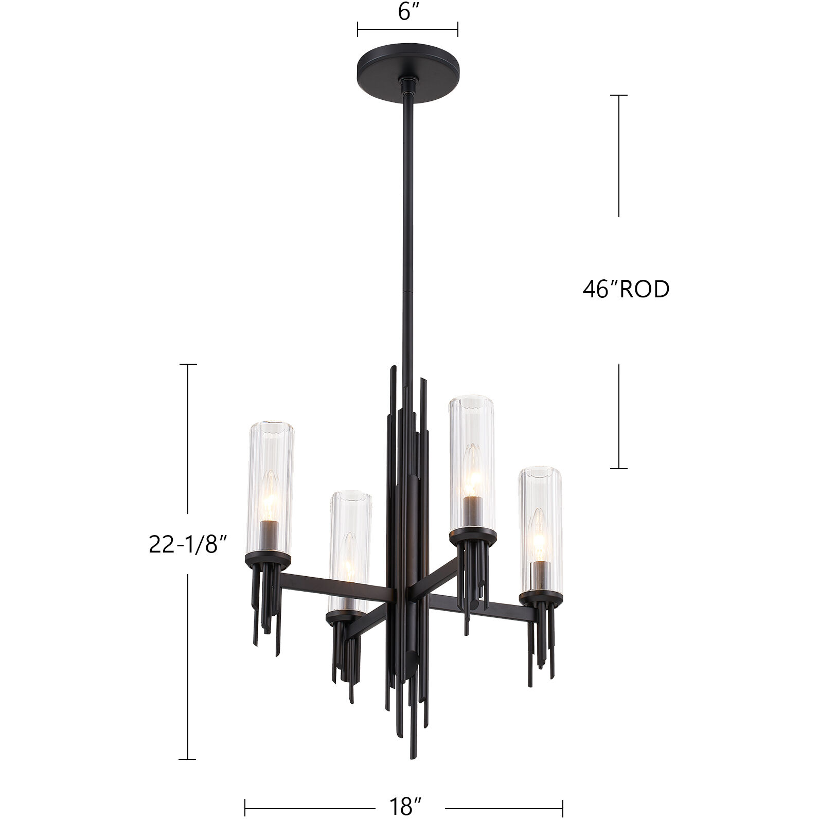 Torres 4 Light 18 inch Ribbed Glass/Vintage Brass Chandelier Ceiling Light