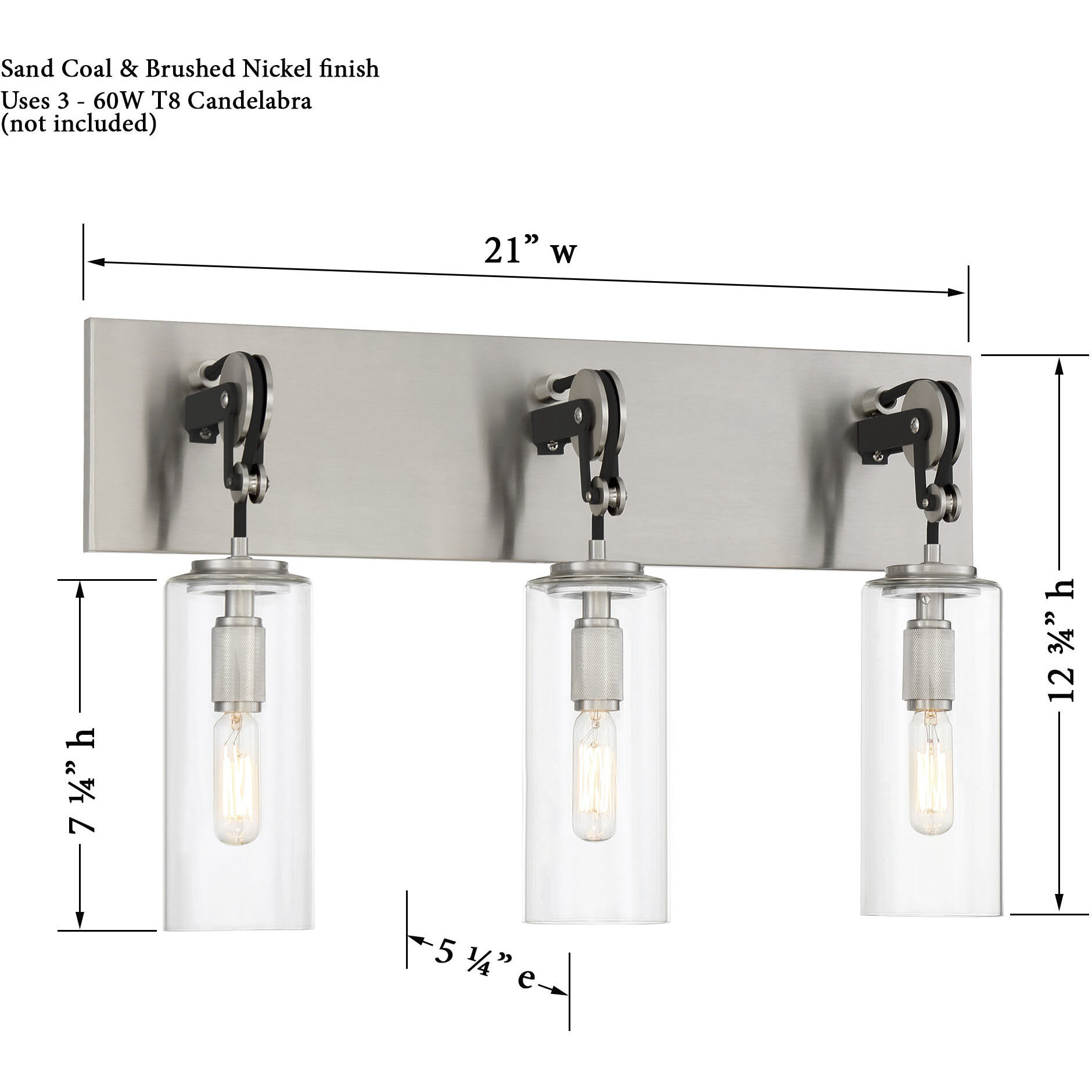 Pullman Junction 3 Light 21 inch Coal / Brushed Nickel Bath Light Wall Light