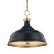 Painted No.1 3 Light 18 inch Aged Brass Pendant Ceiling Light in Aged Brass/Darkest Blue