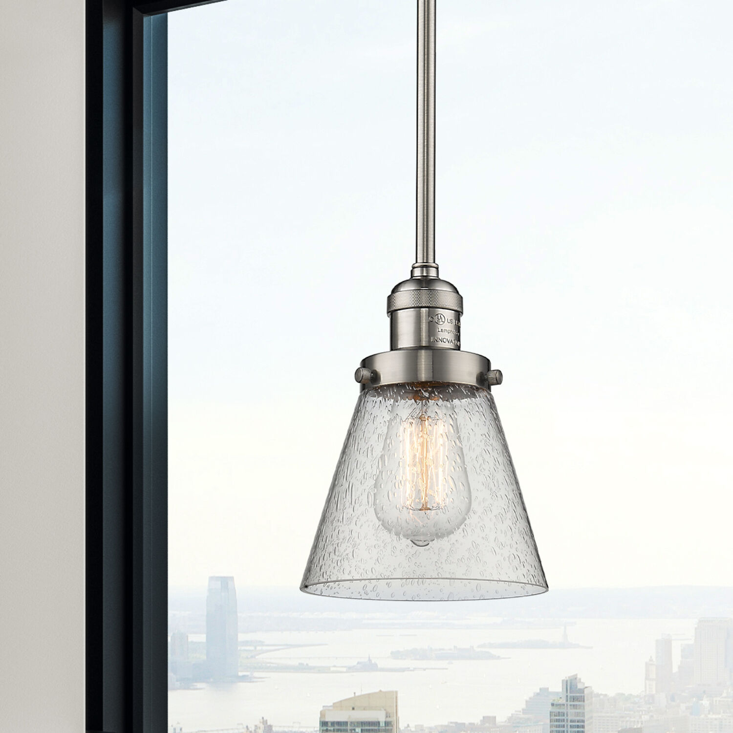 Franklin Restoration Cone 1 Light 6 inch Brushed Satin Nickel Mini Pendant Ceiling Light in Incandescent, Seedy, Franklin Restoration