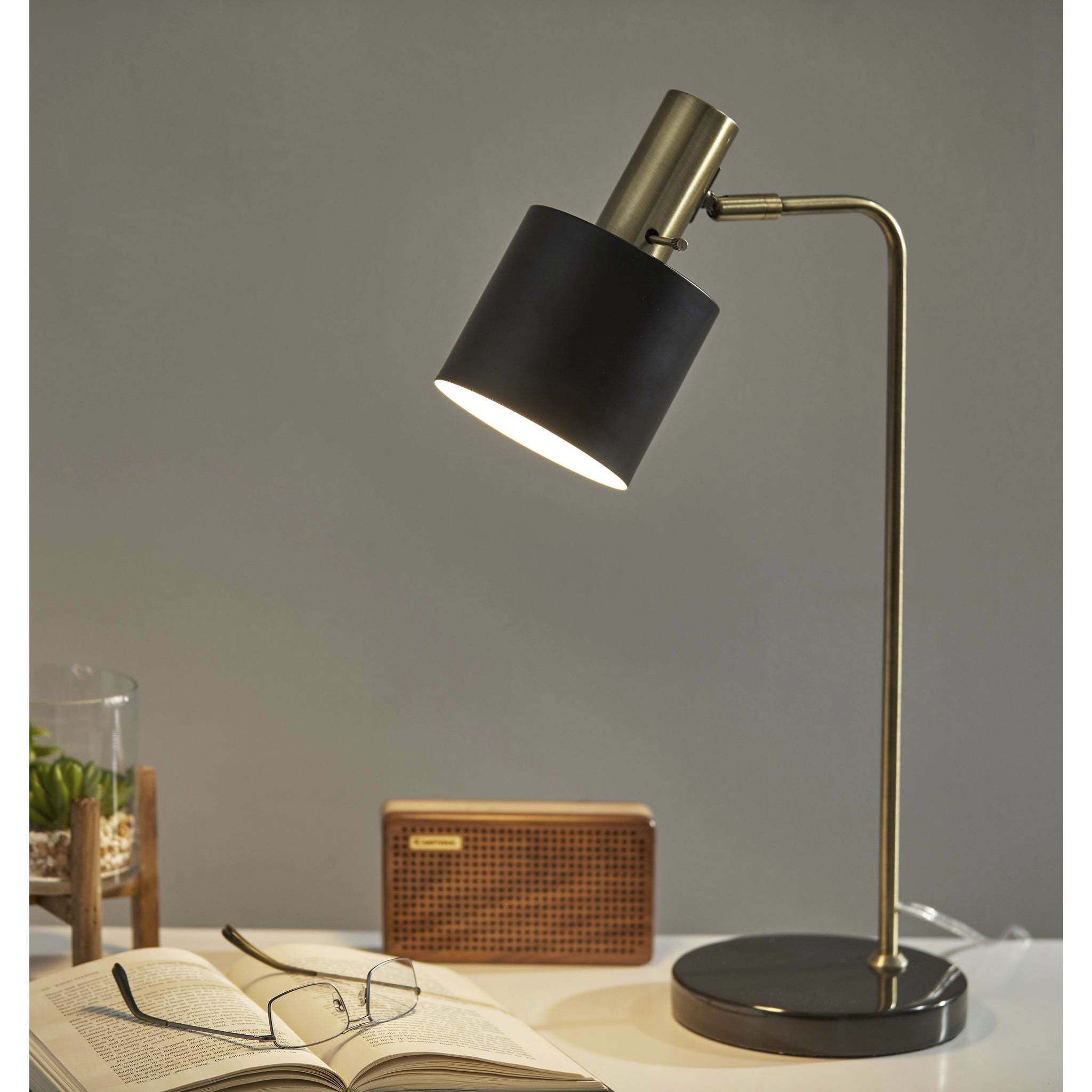 Emmett 23 inch 60.00 watt Antique Brass Desk Lamp Portable Light in Black 