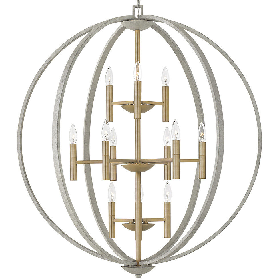 Euclid 12 Light 36 inch Cement Gray with Brushed Gold Indoor Foyer Light Ceiling Light