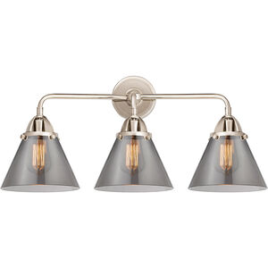 Nouveau 2 Large Cone 3 Light 26 inch Polished Nickel Bath Vanity Light Wall Light in Plated Smoke Glass