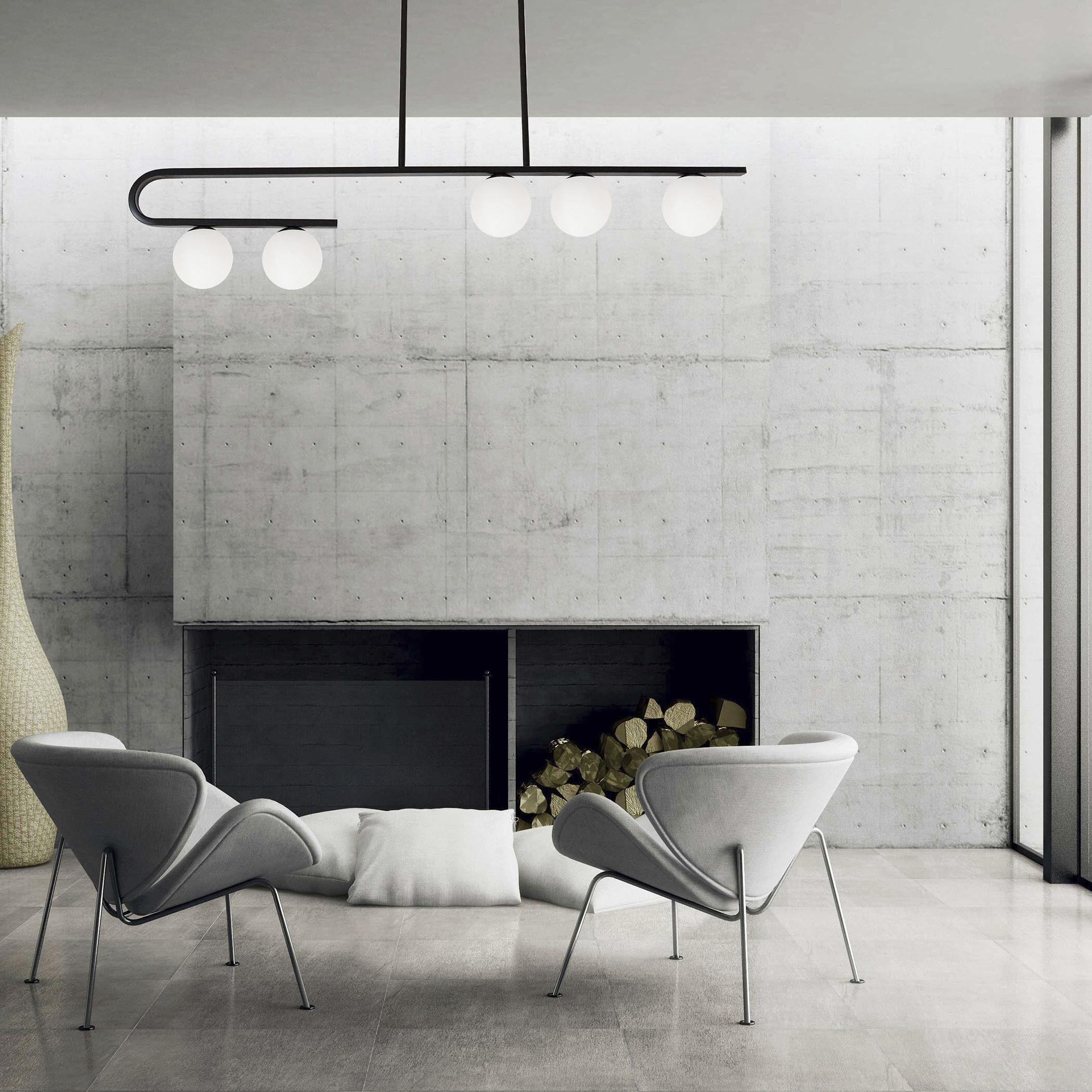 Atlas 5 Light 44 inch Matte Black Horizontal Pendant Ceiling Light