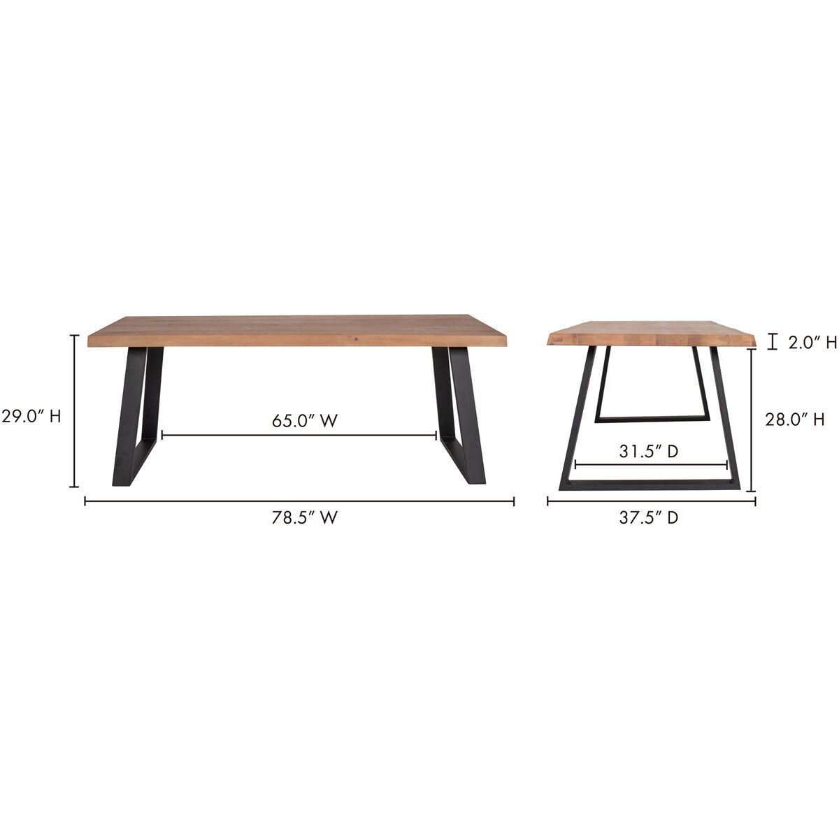 Mila 78.5 X 37.5 inch Natural Dining Table, Rectangular