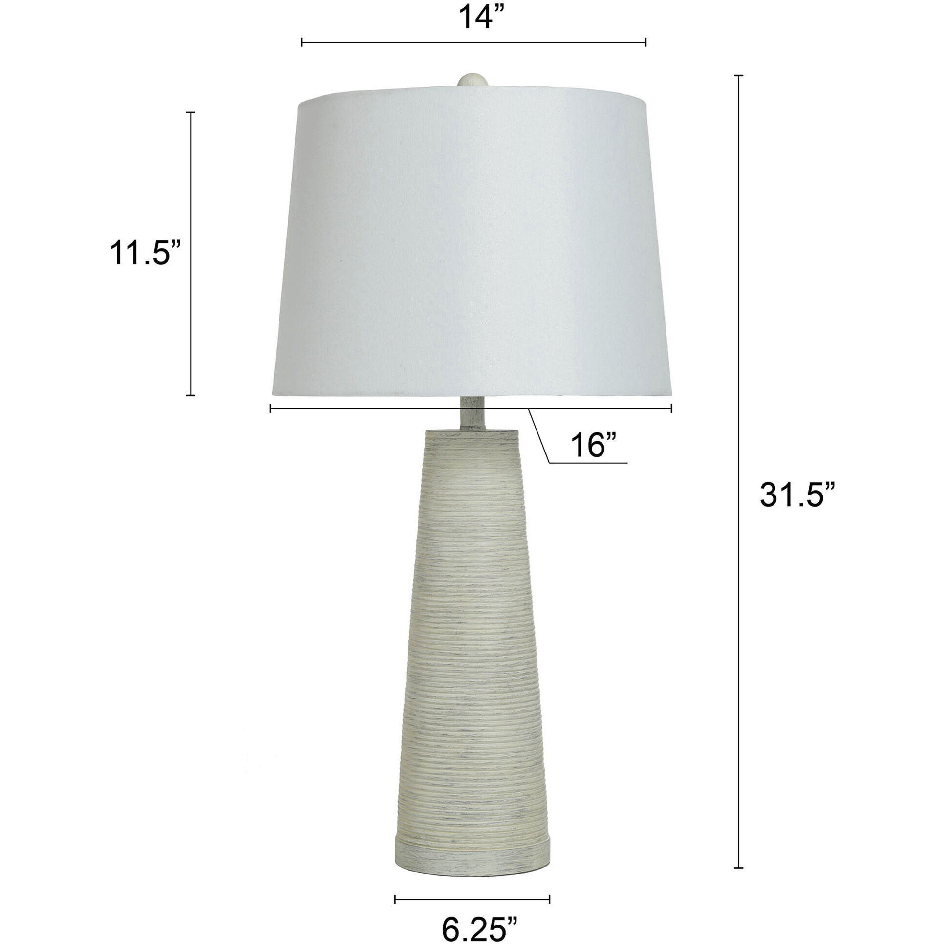 Conical 31.5 inch 150.00 watt White Washed Table Lamp Portable Light