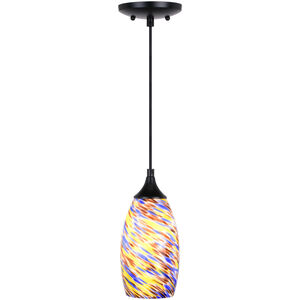 Milano LED 4.75 inch Matte Black Mini Pendant Ceiling Light in Terra Tide Glass