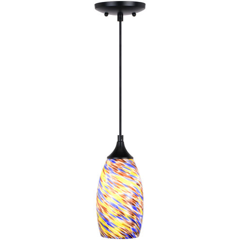 Milano LED 4.75 inch Matte Black Mini Pendant Ceiling Light in Terra Tide Glass