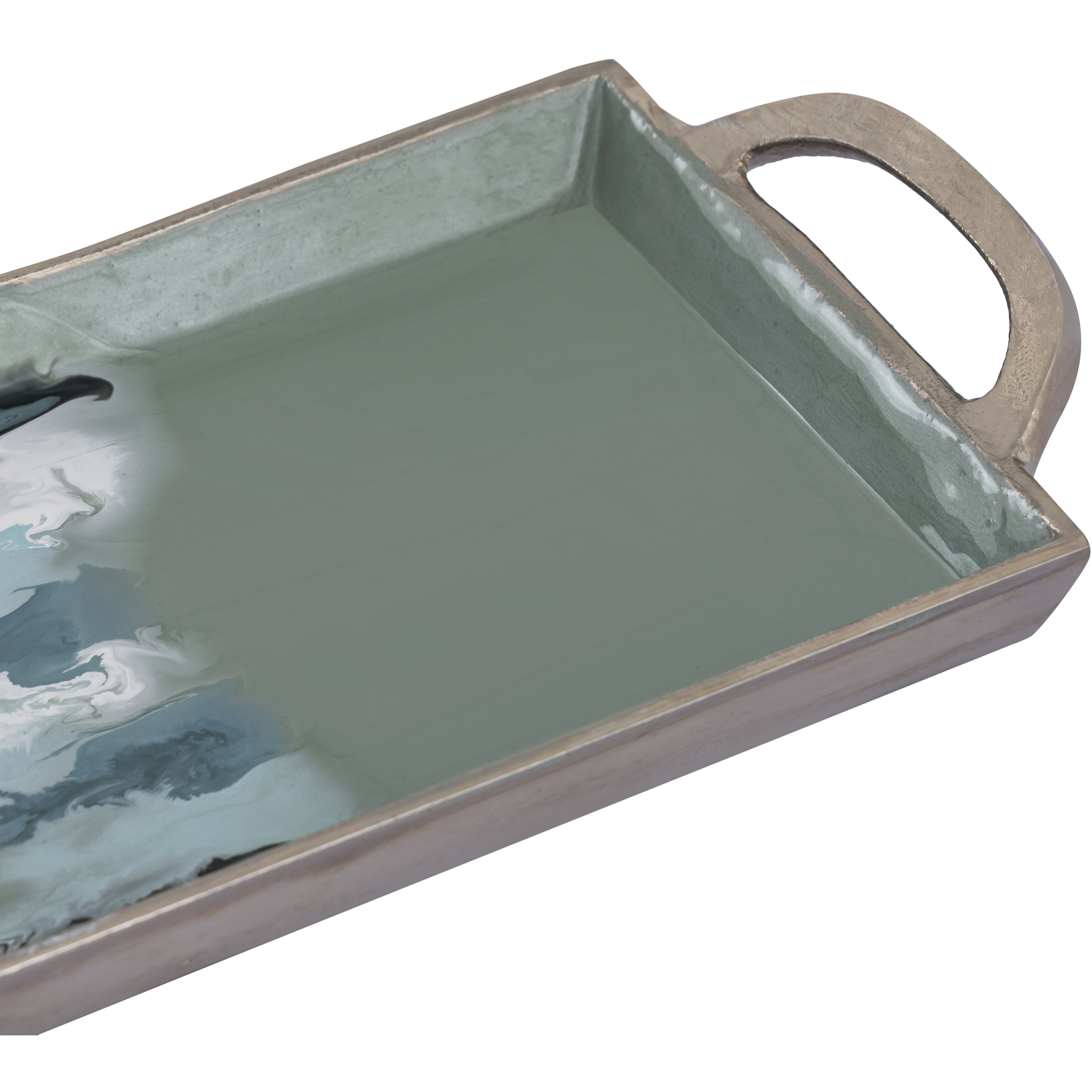 Spindrift Seafoam Green Enamel with Nickel Tray, Set of 2