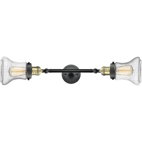 Franklin Restoration Bellmont LED 17 inch Black Antique Brass Bath Vanity Light Wall Light in Seedy Glass, Franklin Restoration