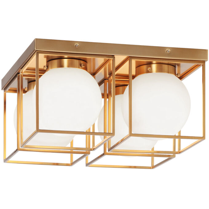 Squircle 4 Light 15 inch Aged Gold Brass Flush Mount Ceiling Light