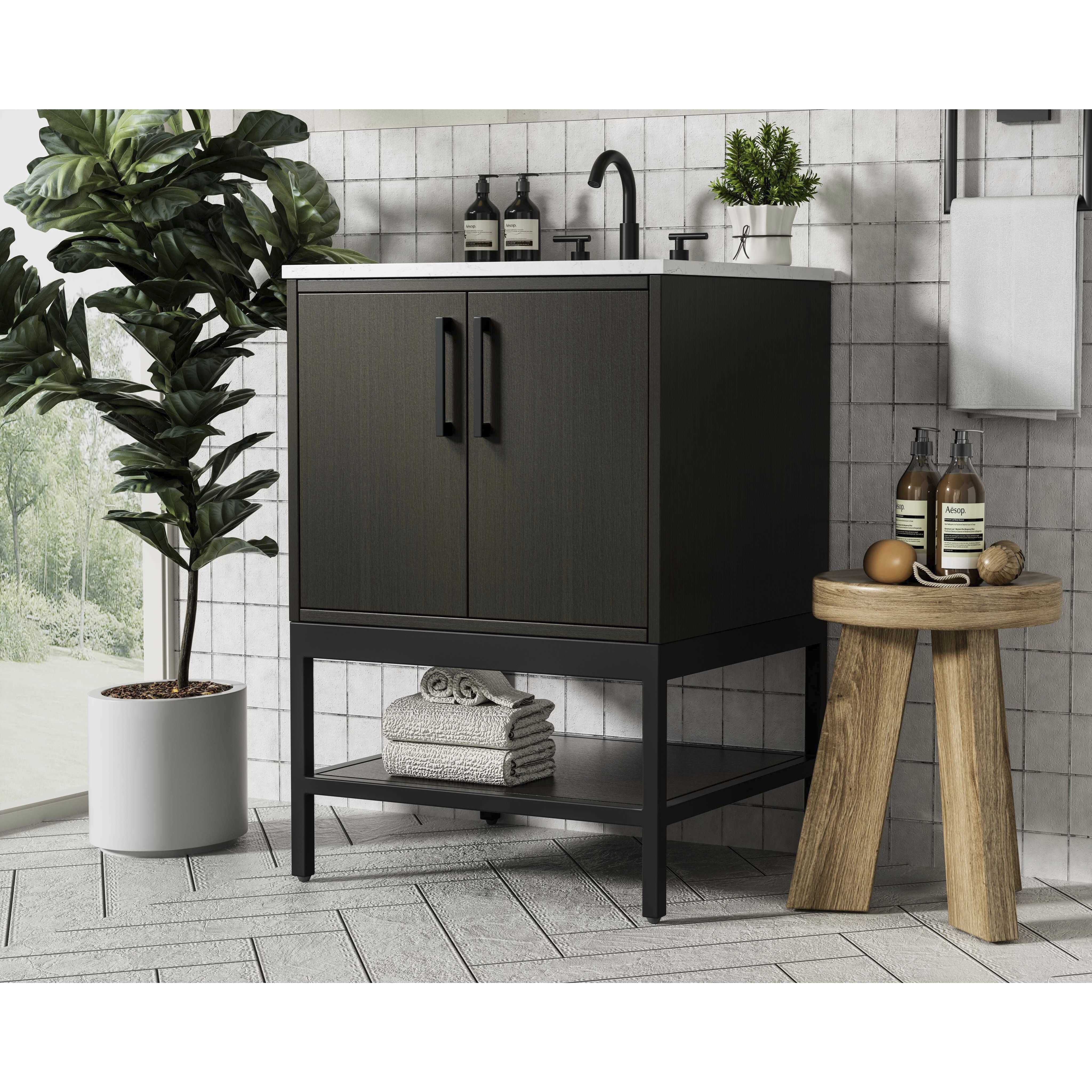 Lennox 24 X 34 inch Mocha Brown Bathroom Vanity Cabinet