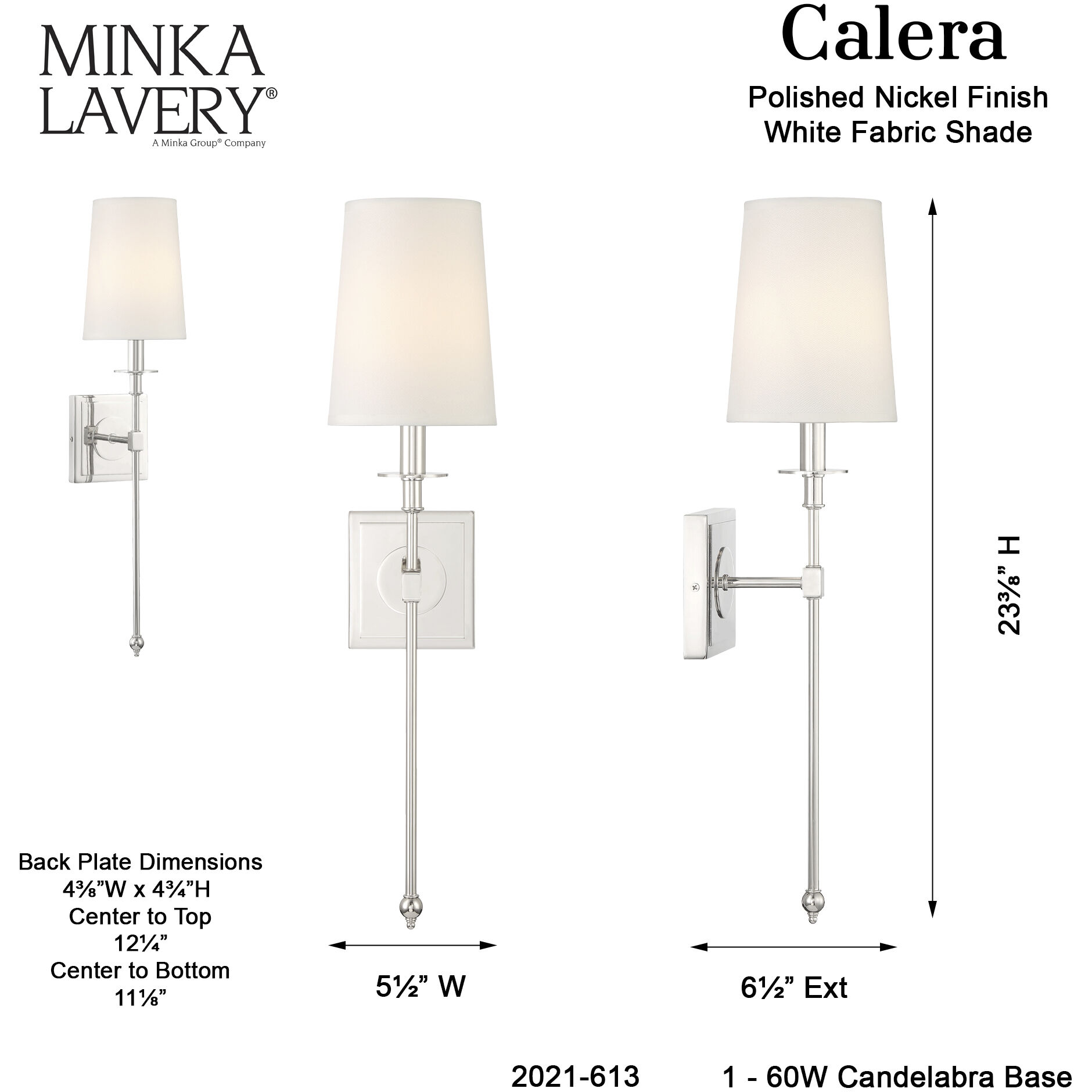 Calera 1 Light Polished Nickel Wall Sconce Wall Light