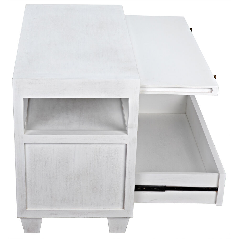 Noir 40 X 30 inch White Wash Side Table, 2 Drawer