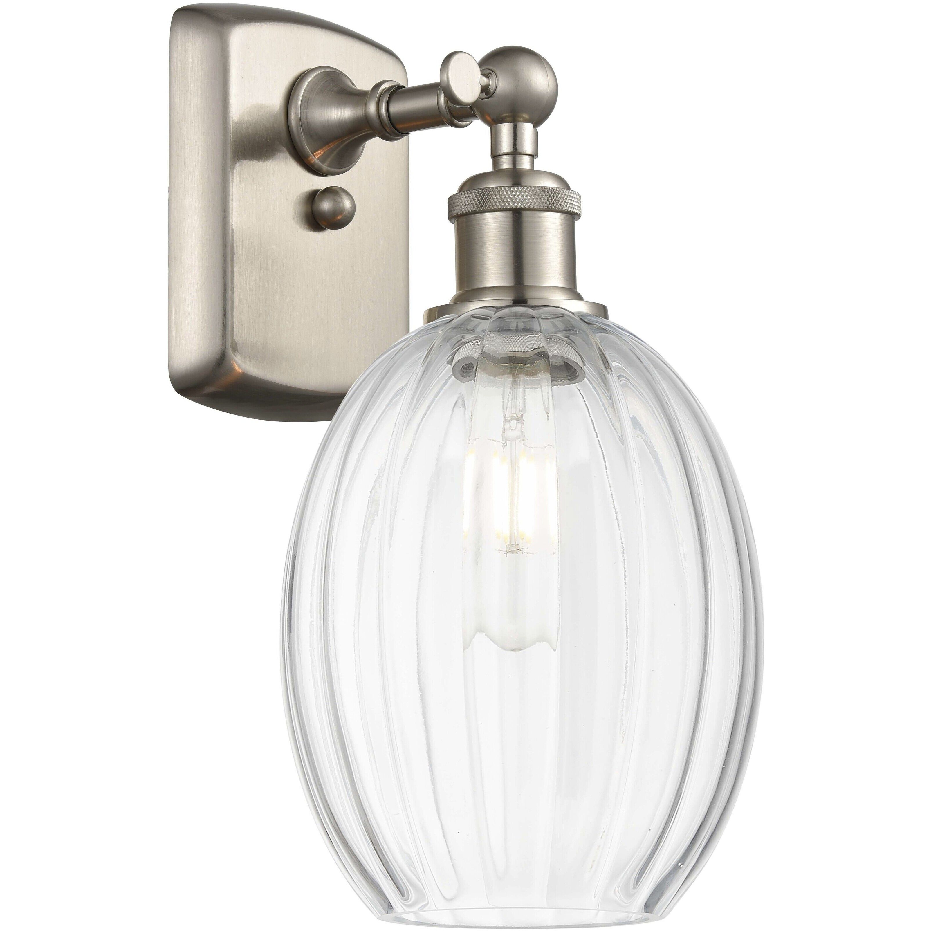 Ballston Preston Armed Sconce Wall Light in Brushed Satin Nickel, Clear