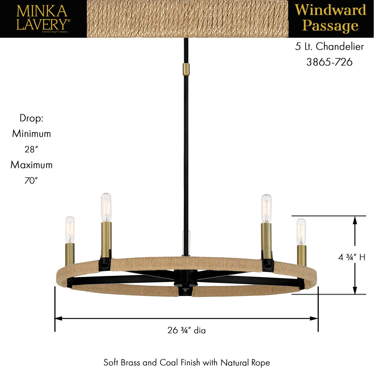 Windward Passage 5 Light 26.75 inch Coal And Soft Brass Chandelier Ceiling Light in Coal/Soft Brass