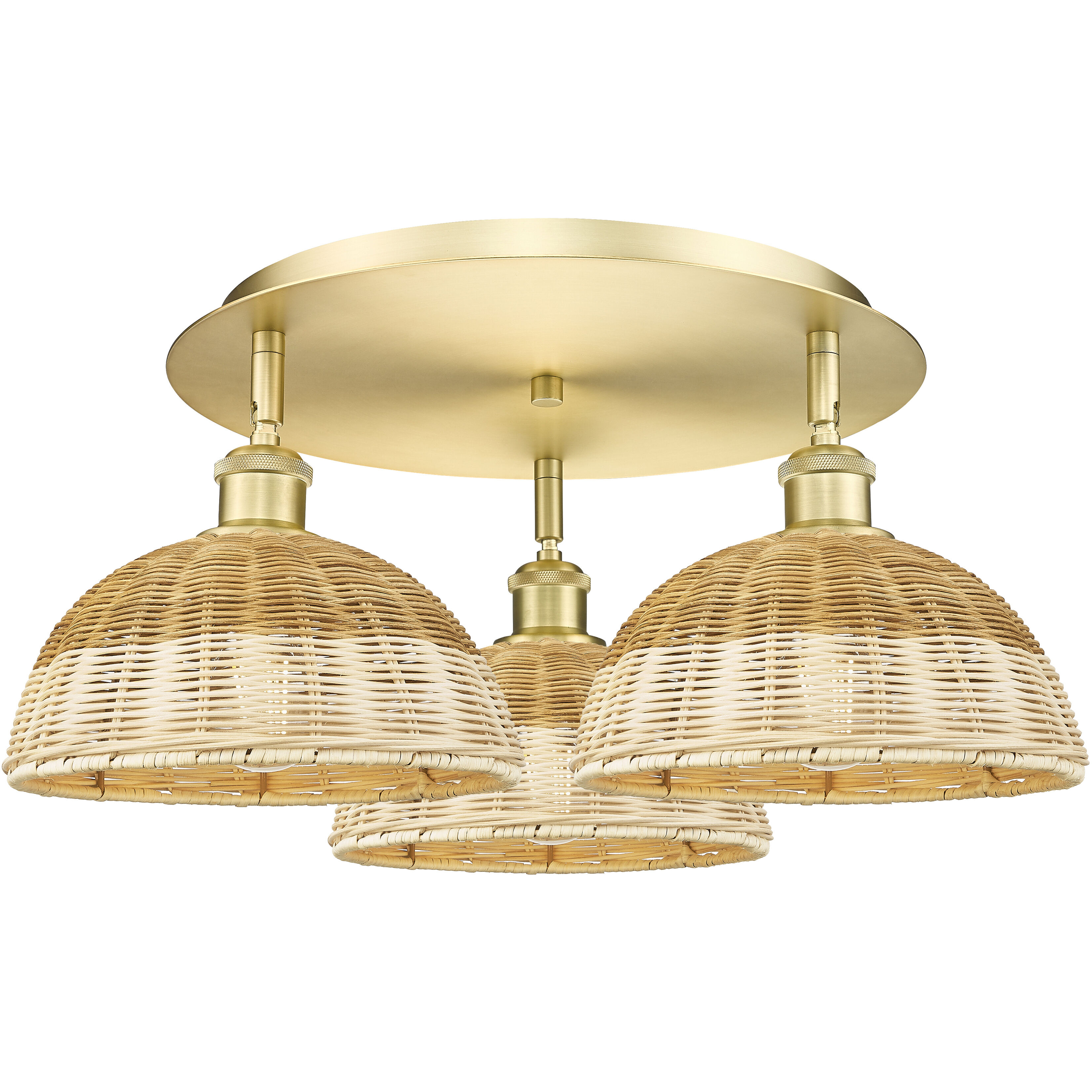 Ballston Bristol Natural II 3 Light 20.75 inch Satin Gold Flush Mount Ceiling Light