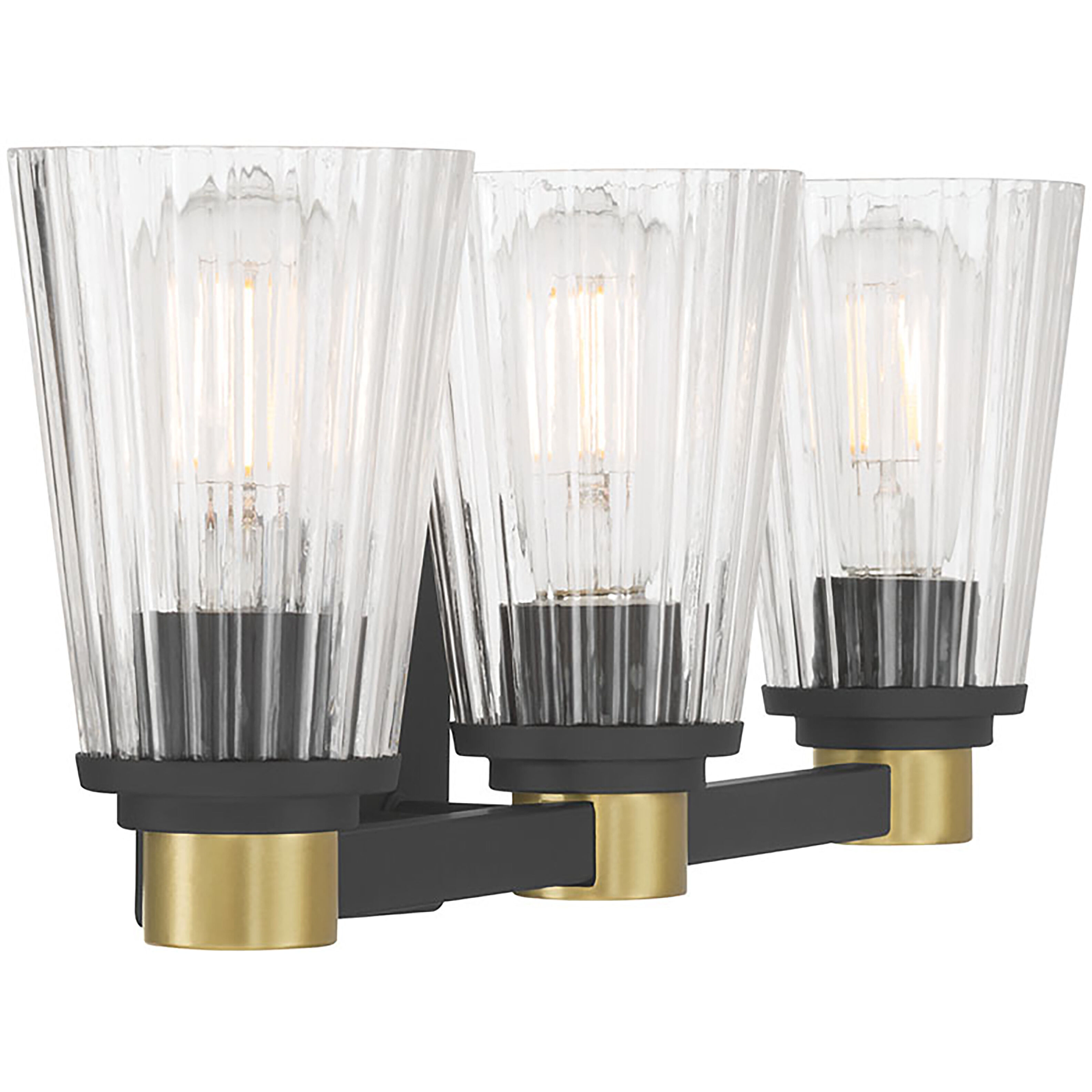 Lustria 3 Light 21.75 inch Matte Black and Vintage Brass Bathroom Vanity Light Wall Light