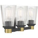 Lustria 3 Light 21.75 inch Matte Black and Vintage Brass Bathroom Vanity Light Wall Light