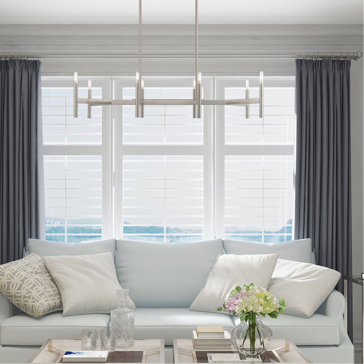 Copenhagen 8 Light 40 inch Brushed Nickel Linear Chandelier Ceiling Light 