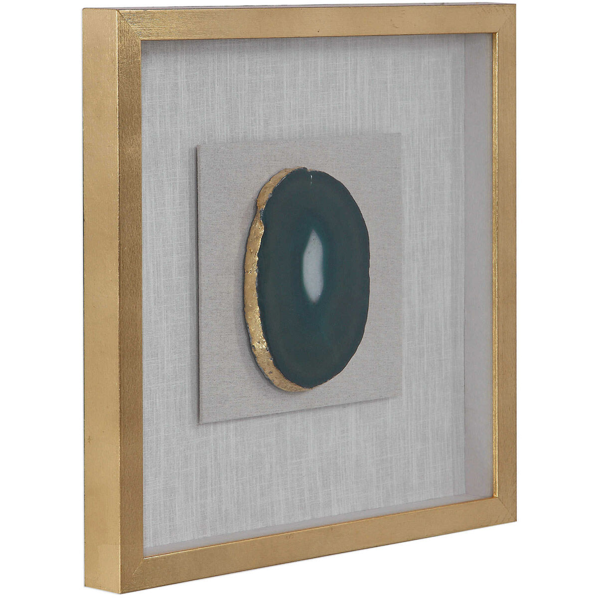 Keeva Emerald Green Agate Stone and Gold Leaf Shadow Box