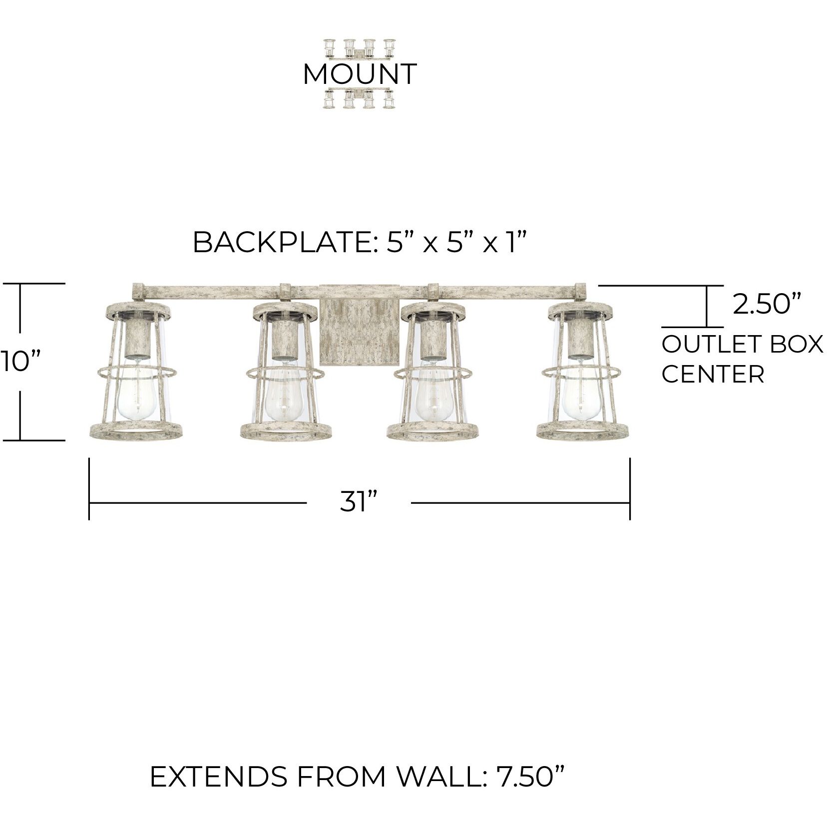 Beaufort 4 Light 31 inch Mystic Sand Vanity Light Wall Light