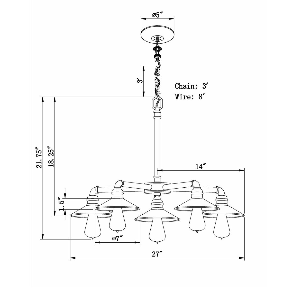 Signature 5 Light 27 inch Industrial Gray Chandelier Ceiling Light