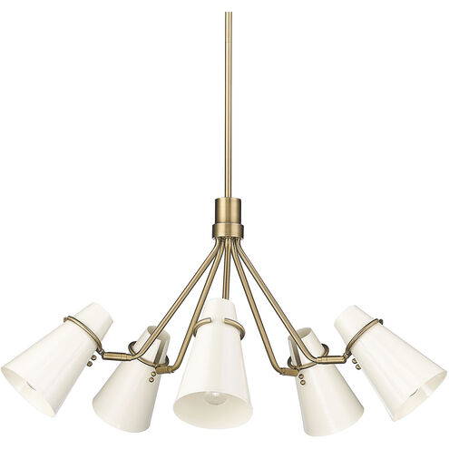 Reeva 5 Light 27.38 inch Modern Brass Chandelier Ceiling Light in Glossy Ecru