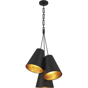 Alston 3 Light 20 inch Matte Black/Antique Gold Pendant Ceiling Light in Matte Black and Antique Gold