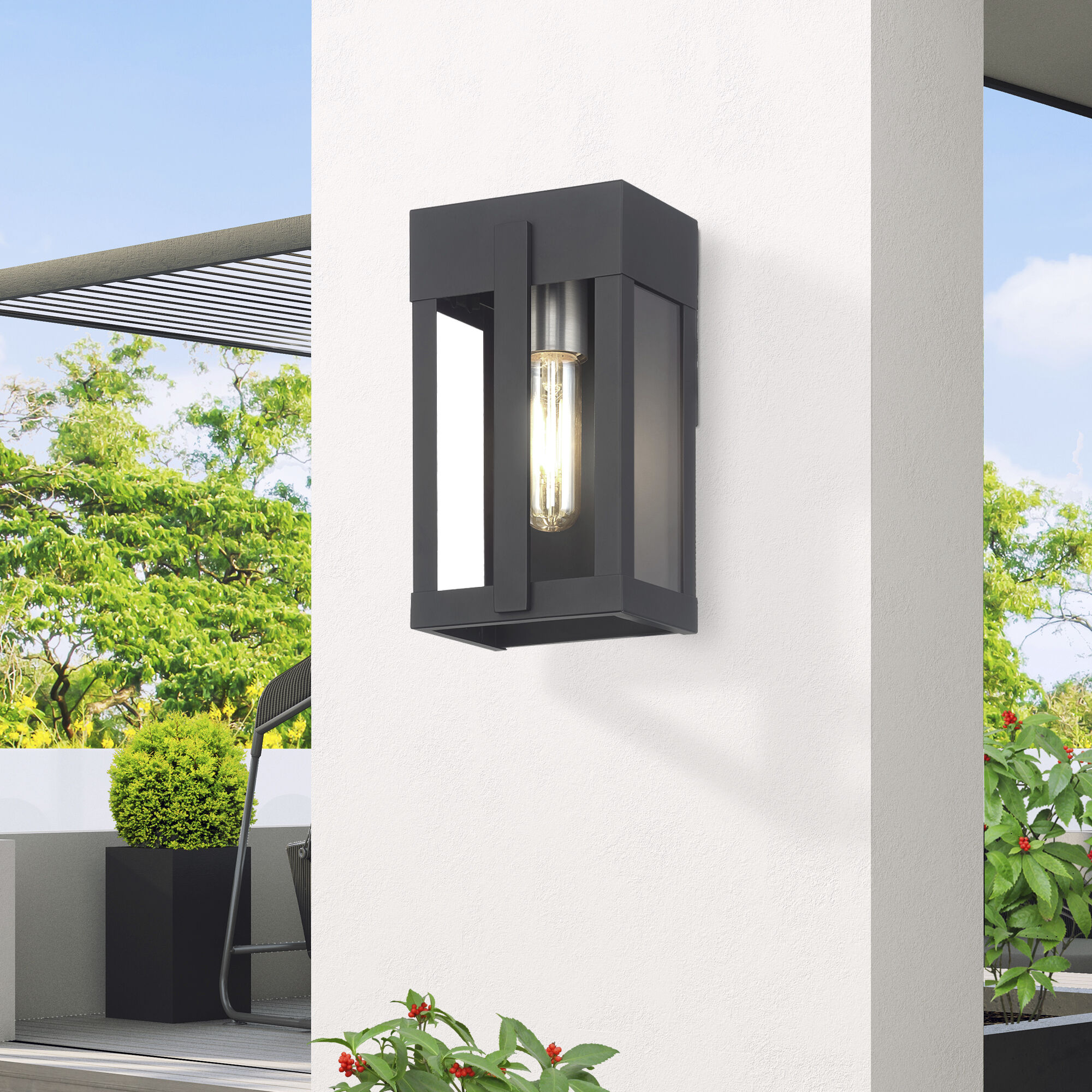 Berksford 1 Light 9 inch Black with Brushed Nickel Candles Outdoor Wall Lantern