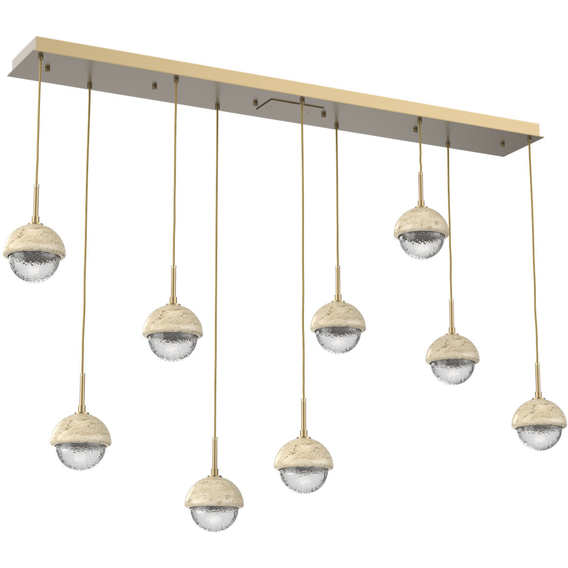 Cabochon LED 66.2 inch Gilded Brass with Travertine Stone Linear Multi-Pendant Ceiling Light in Clear, 2700K LED