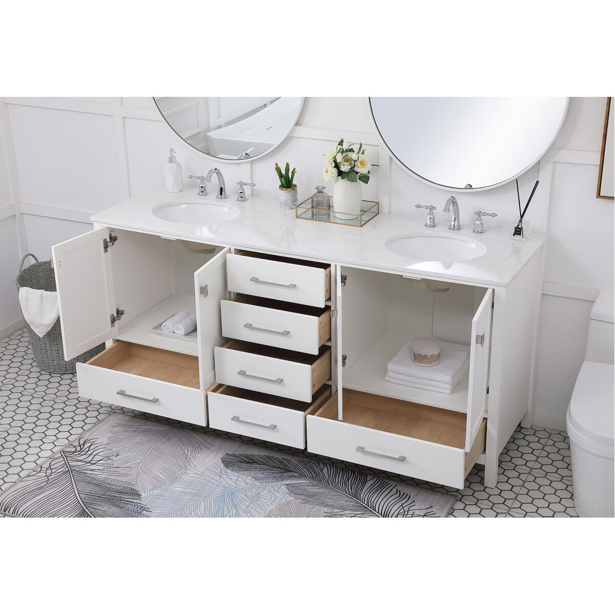 Irene 72 X 22 X 34 inch White Vanity Sink Set