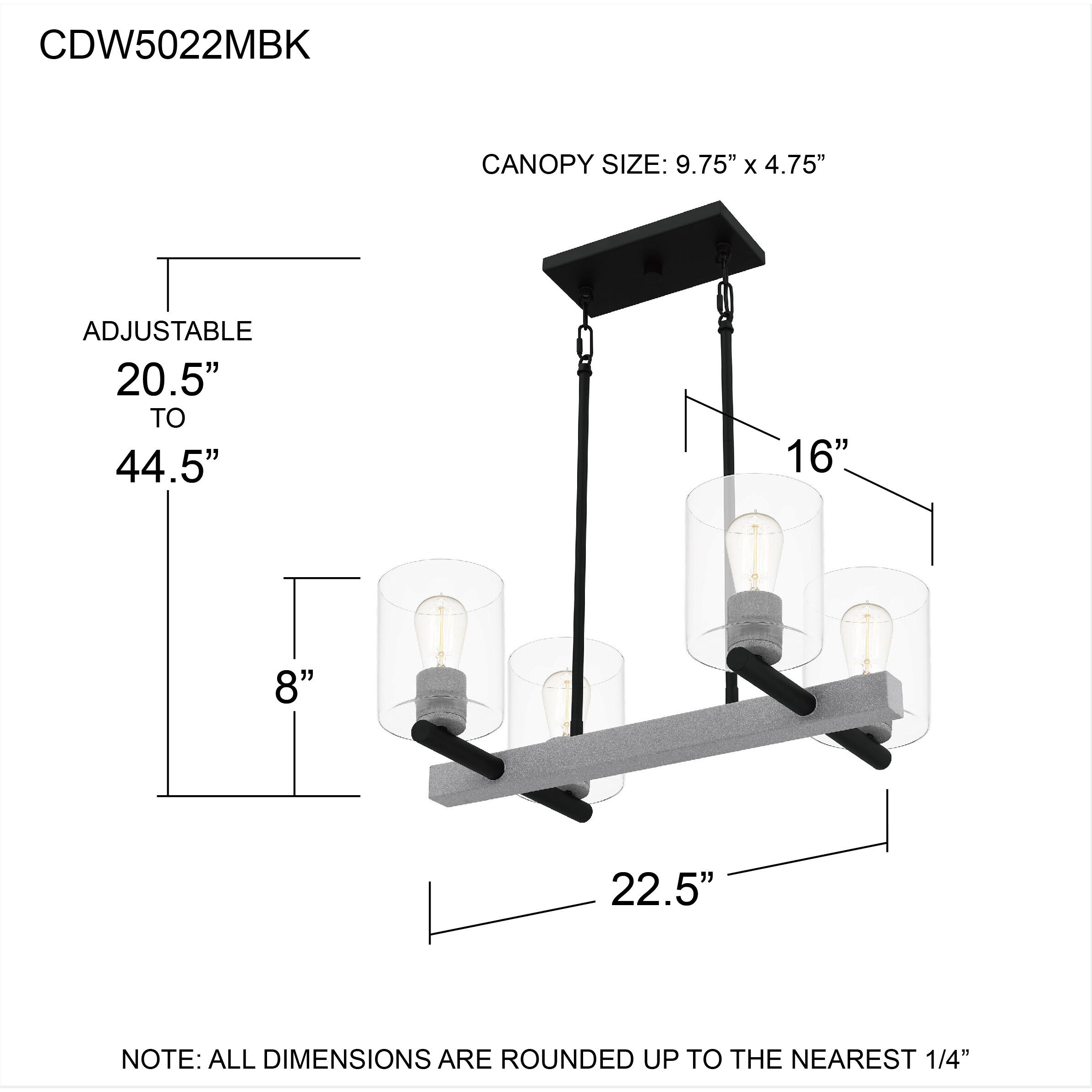 Caldwell 4 Light 22.5 inch Matte Black Island Light Ceiling Light