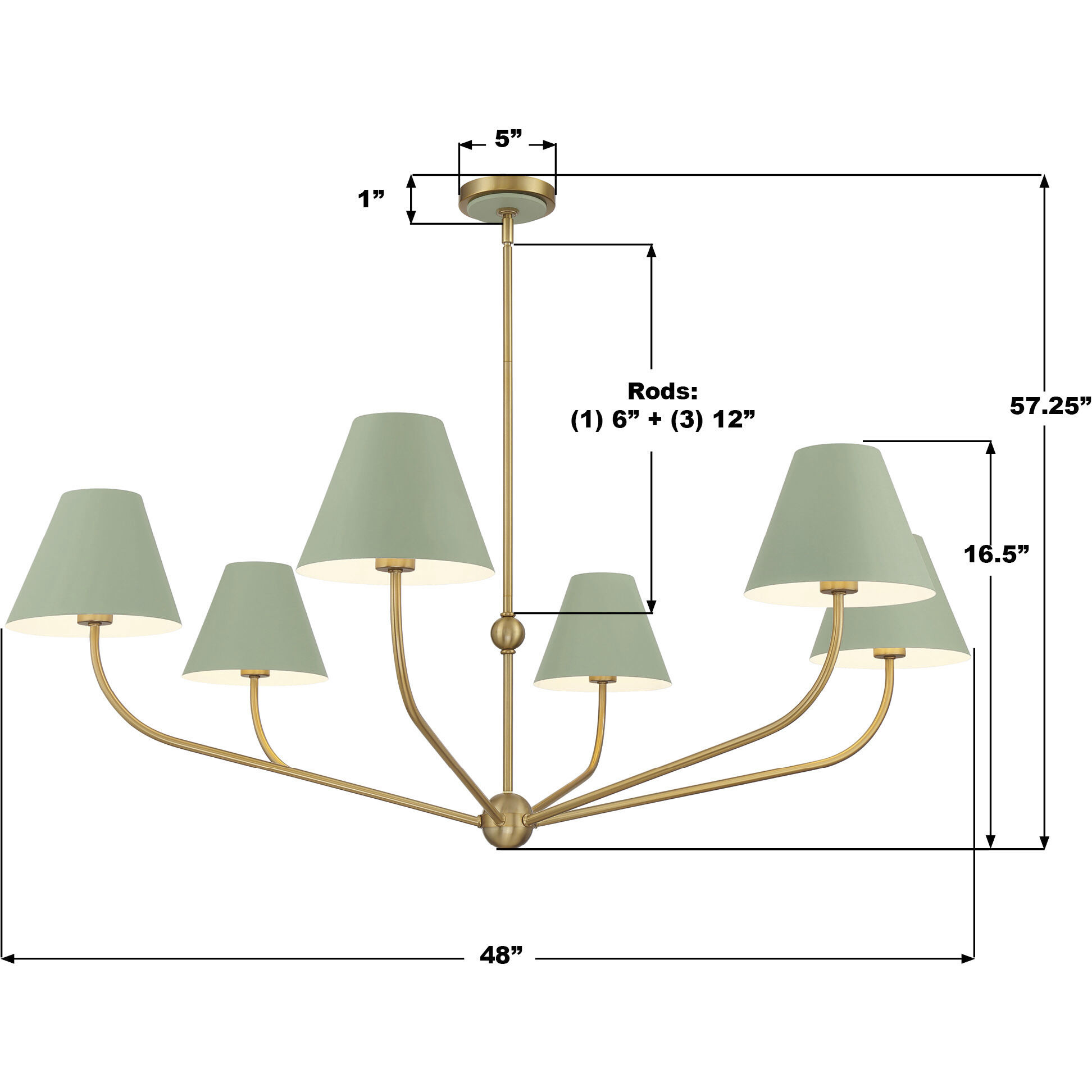Xavier 6 Light 48 inch Vibrant Gold Chandelier Ceiling Light in Vibrant Gold and Green