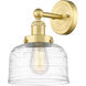 Bell 1 Light 6.5 inch Satin Gold Sconce Wall Light in Clear Deco Swirl Glass, Large