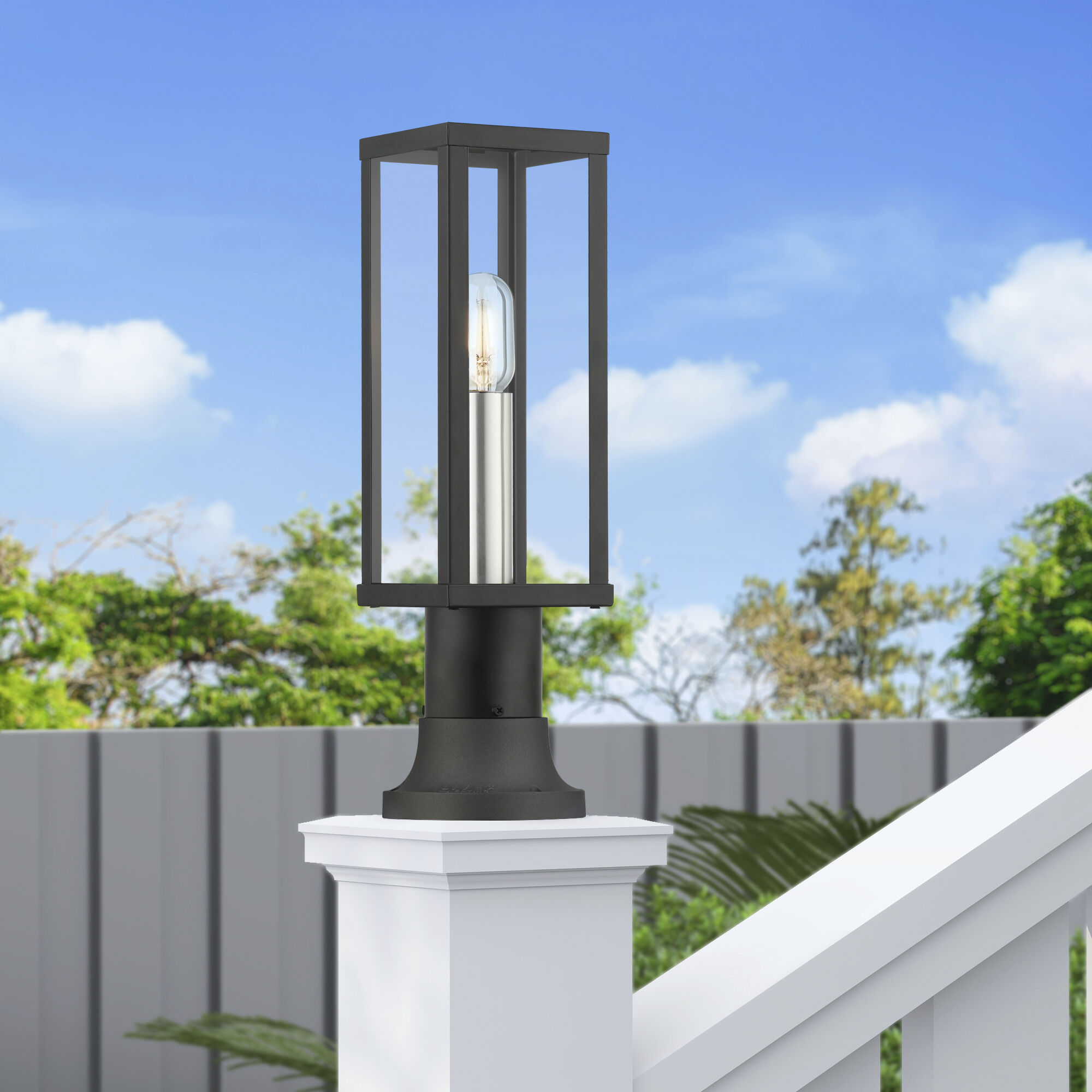 Gaffney 1 Light 15.5 inch Black with Brushed Nickel Finish Accents Outdoor Post Top Lantern in Black with Brushed Nickel Accent