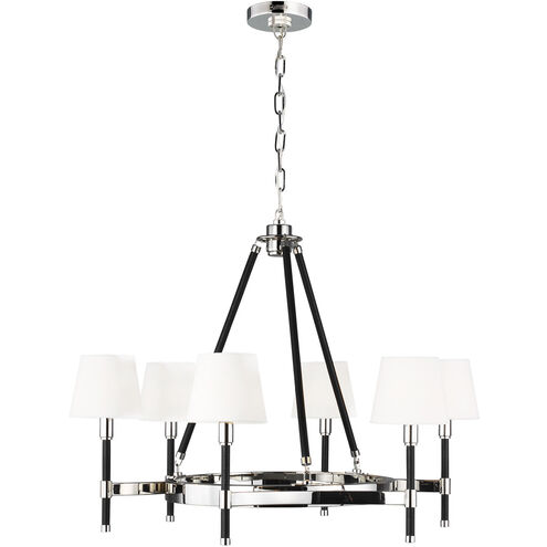 Katie 6 Light 32 inch Polished Nickel / Black Leather Chandelier Ceiling Light