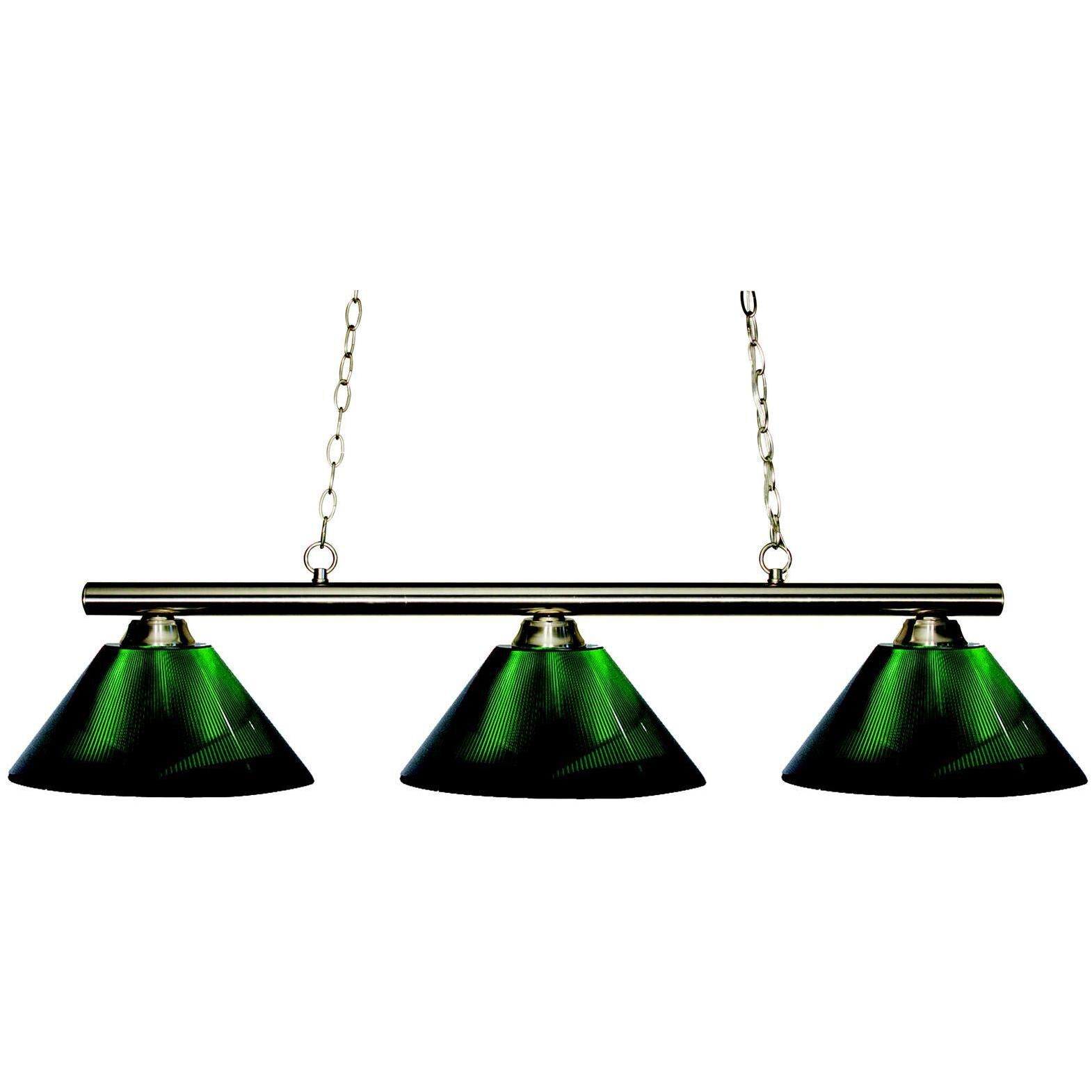 Sharp Shooter 3 Light 48 inch Brushed Nickel Billiard Ceiling Light in Green Acrylic