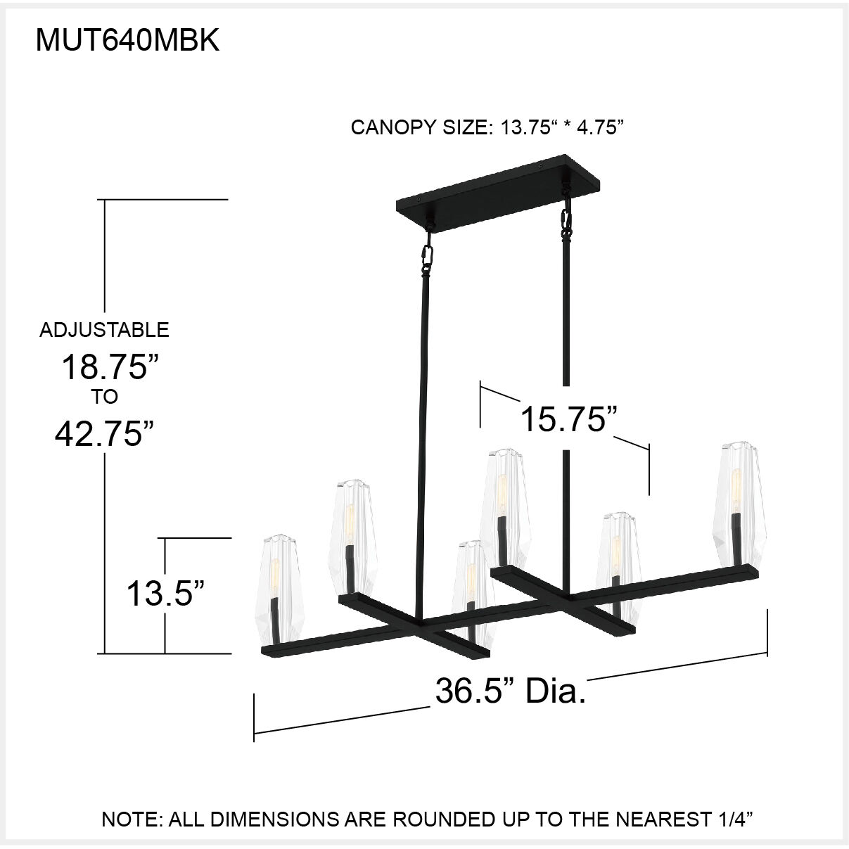 Malamute 6 Light 36.5 inch Matte Black Island Light Ceiling Light