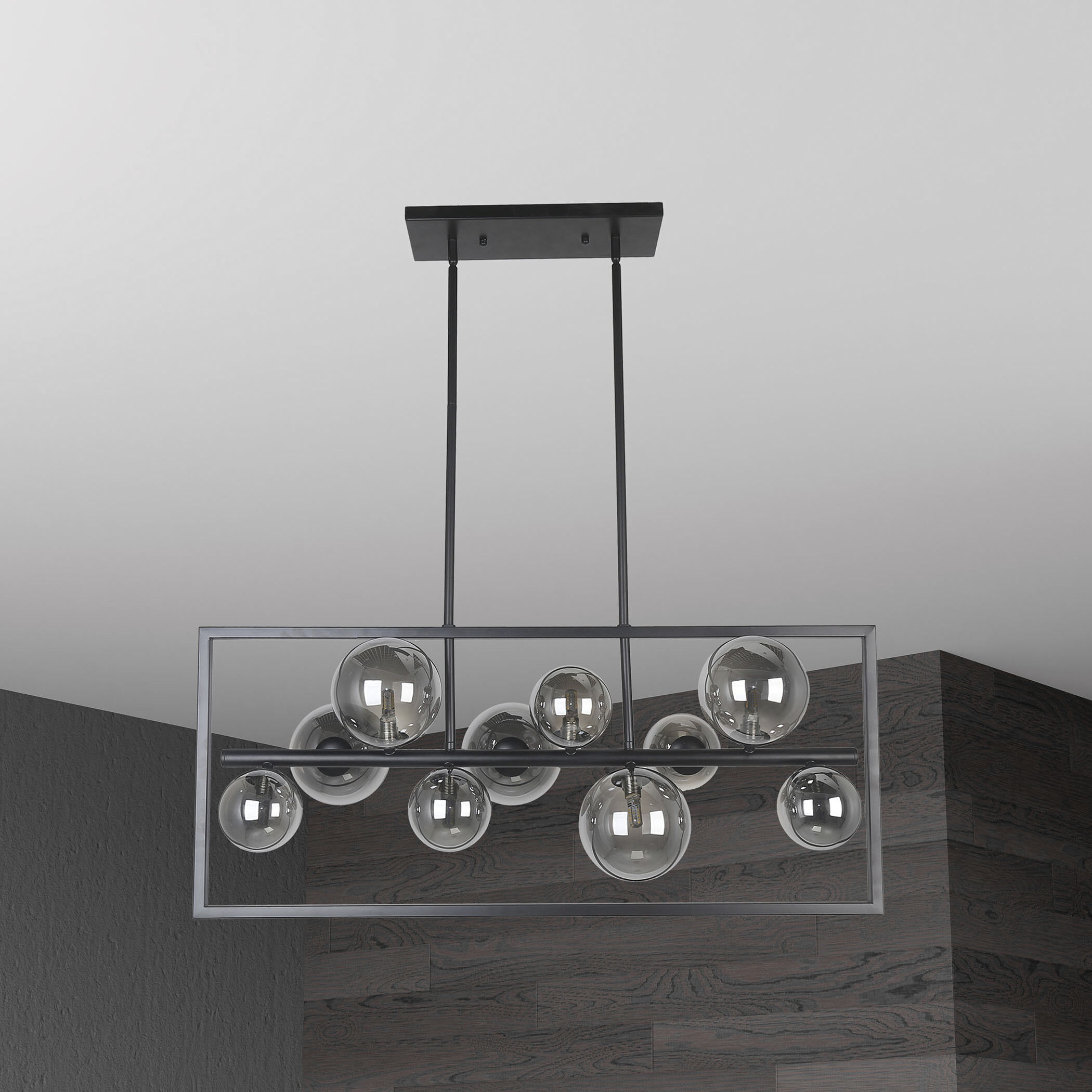 Glasgow 10 Light 33 inch Matte Black Horizontal Pendant Ceiling Light in Smoke