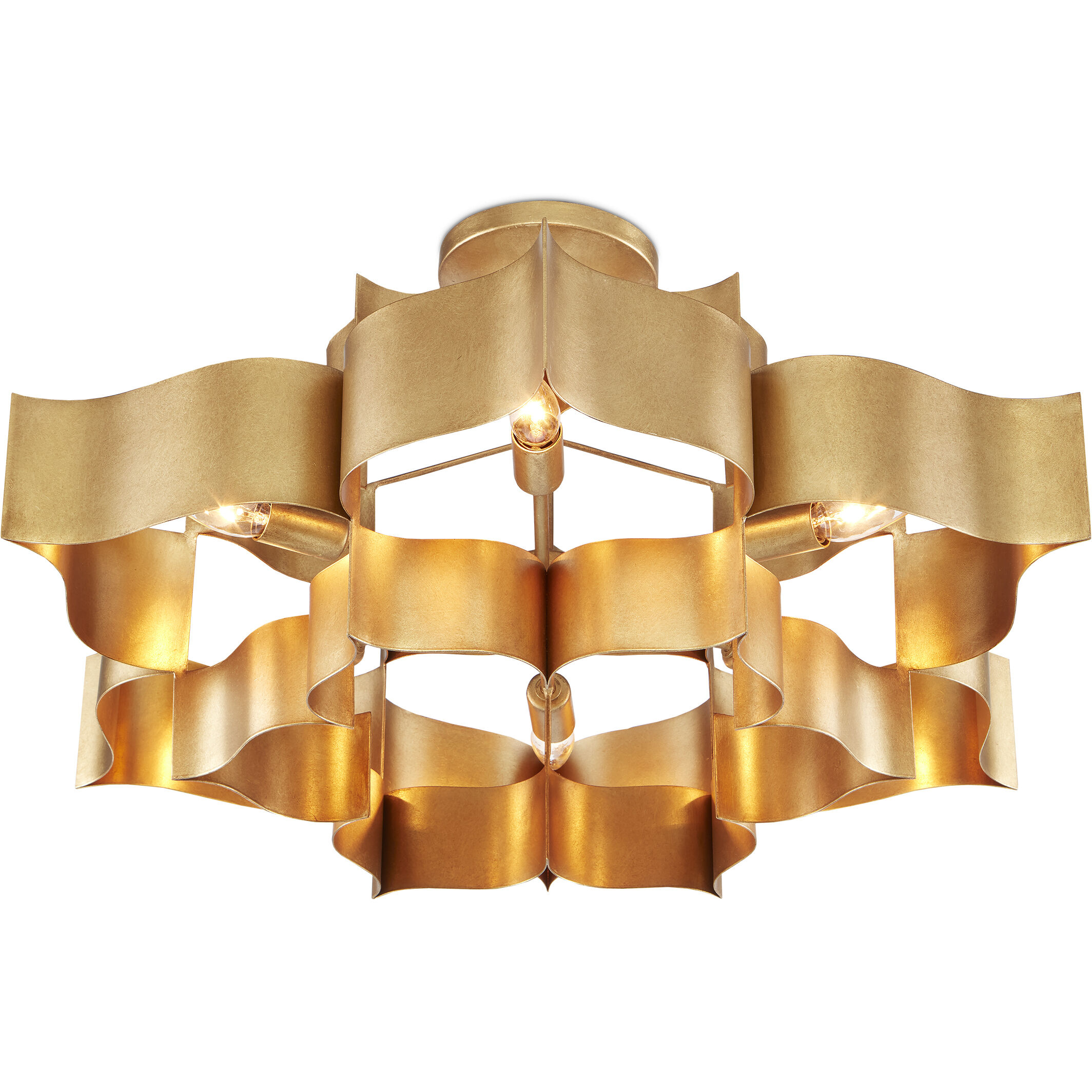 Grand Lotus 6 Light 30 inch Antique Gold Leaf Chandelier Ceiling Light, Large, Semi-Flush Convertible