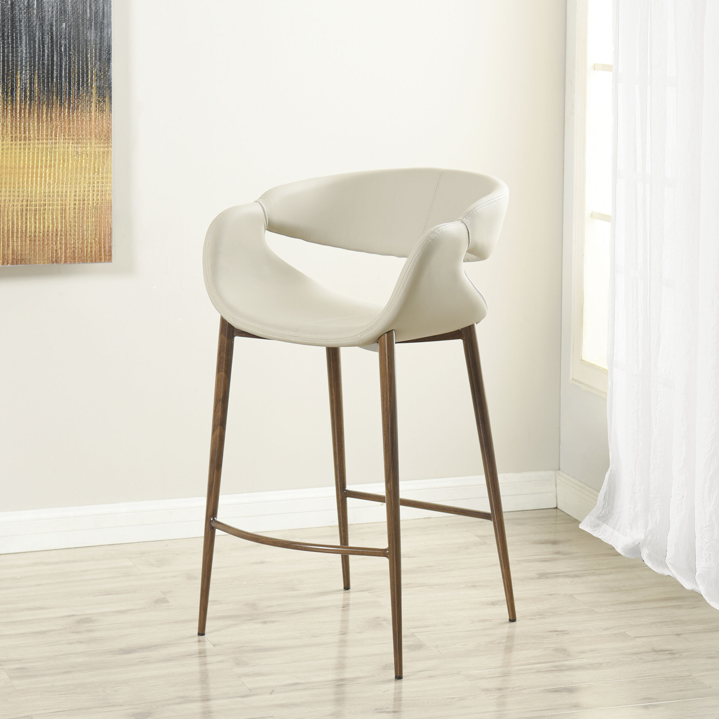 Joshua 35.4 inch Walnut and Taupe Counter Stool