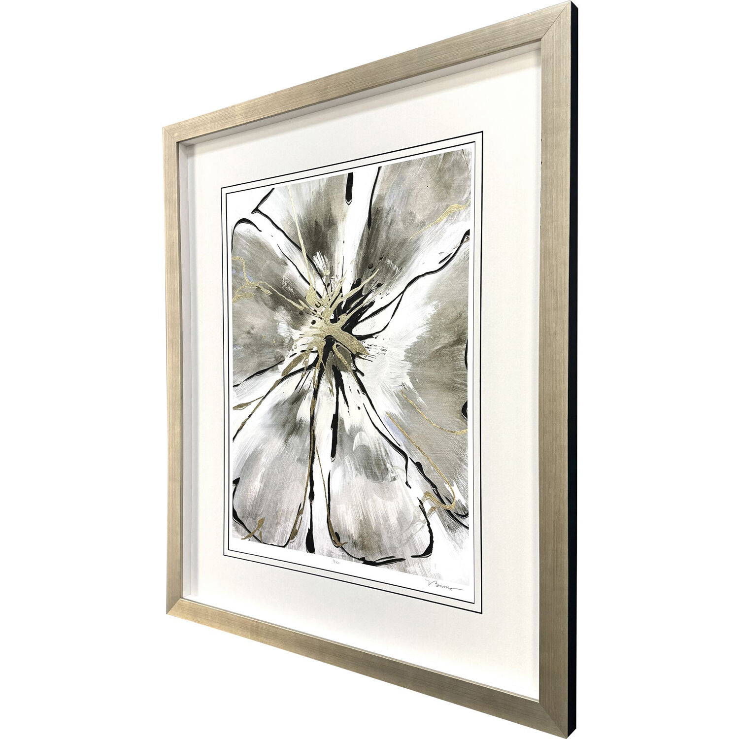 Gilded Petal Expansion Gray and Black and Metallic and Neutral Framed Art