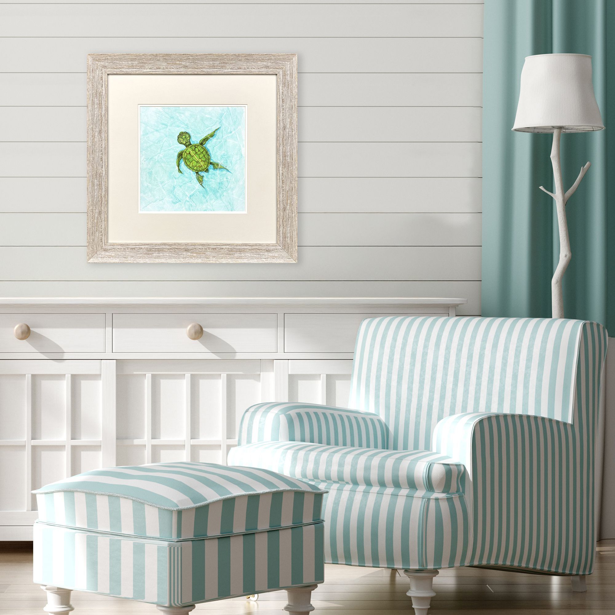 Swim Lesson Blue and Green and Multi and Beige Framed Art, Propac