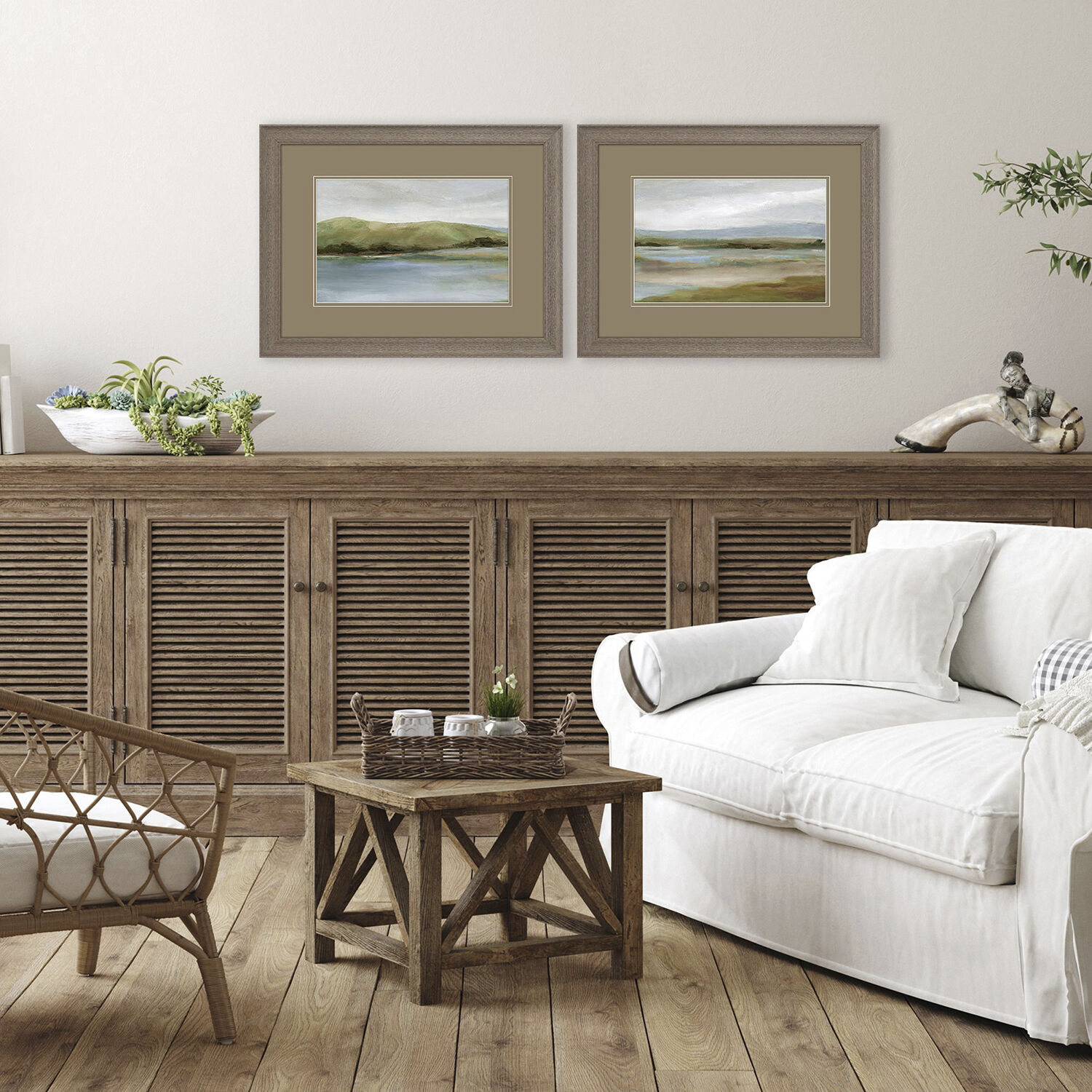 Foothills with Lake Green and Blue and Gray and Neutral Framed Art, Propac