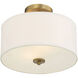 Modern 2 Light 13 inch Natural Brass Semi-Flush Ceiling Light